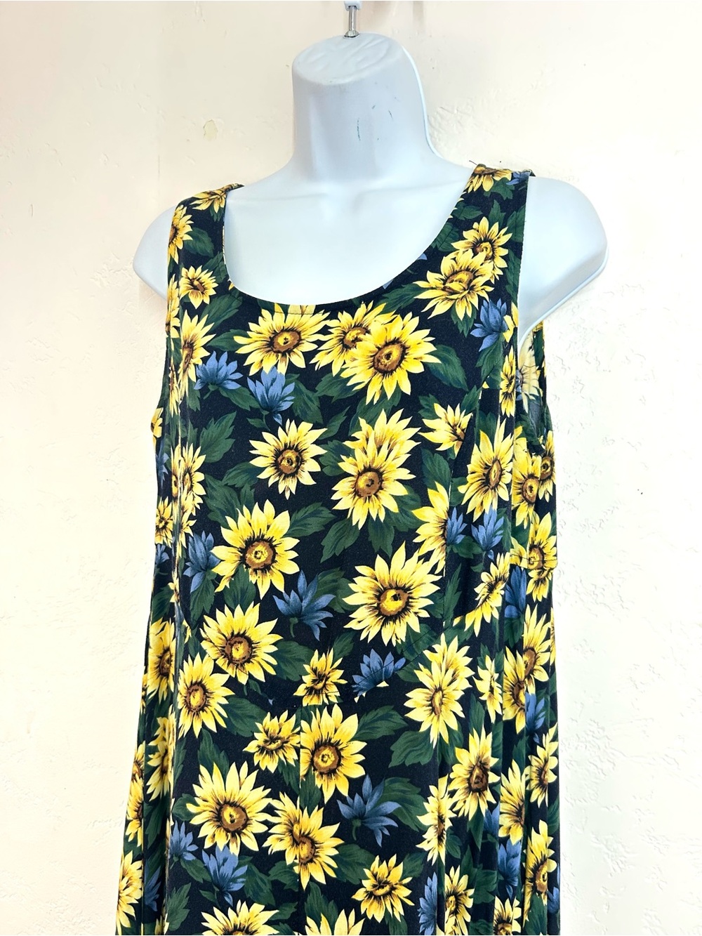 90s Vintage Sunflower Print Sleeveless Maxi Dress Size M Grunge Boho - Picture 3 of 11